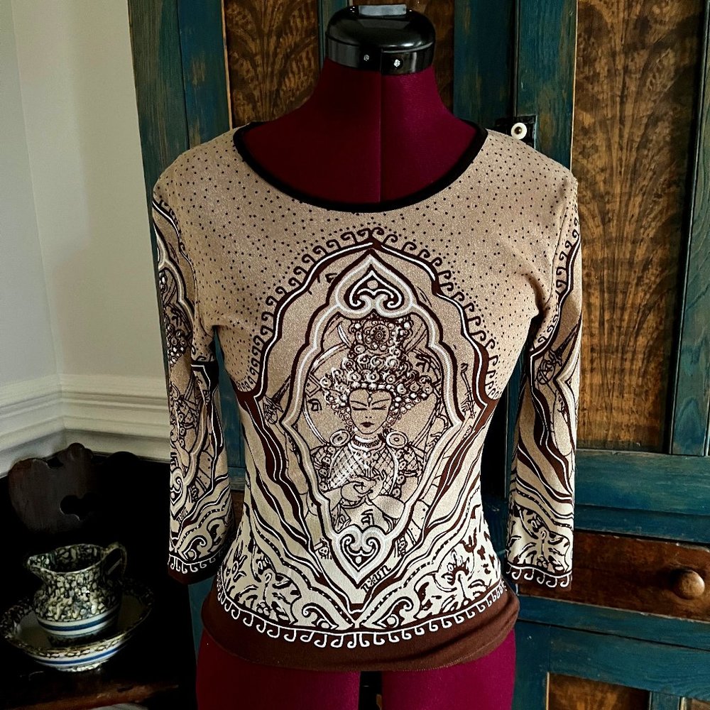 Vintage 1990's Noun Paris “Art to Wear” Graphic Buddha Top  - BOHO Artsy